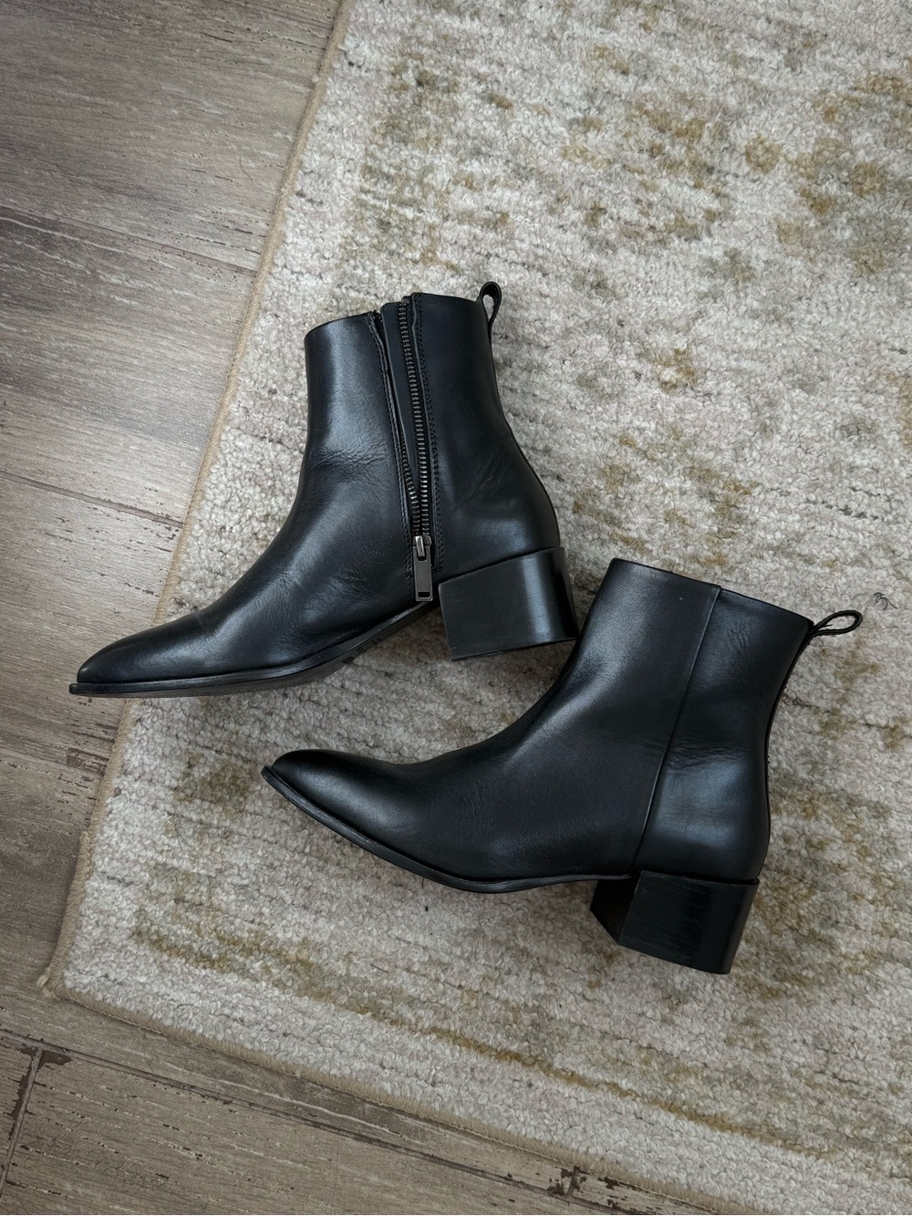 Thursday Boot Company Black Leather Ankle Booties with Side Zip